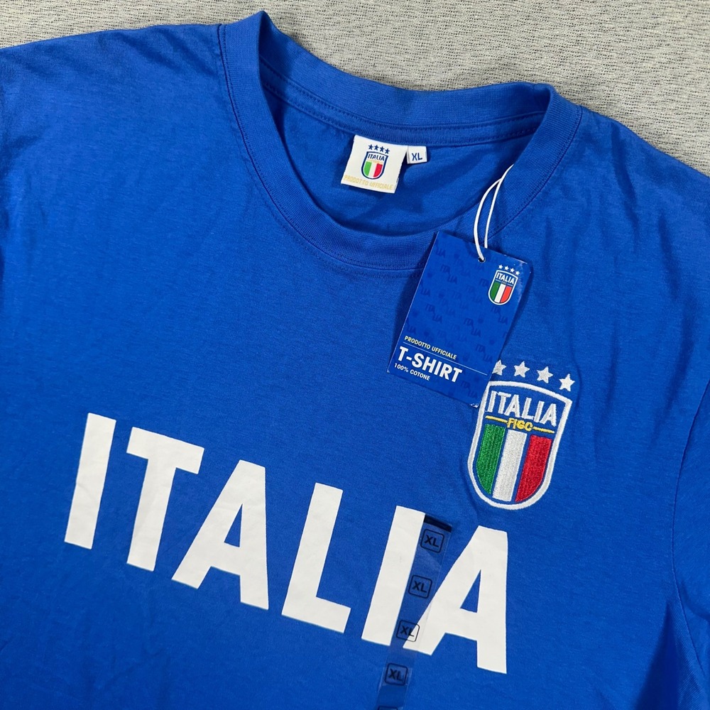 Italia Soccer T-Shirt Mens XL Blue Short Sleeve Spellout Official NWT